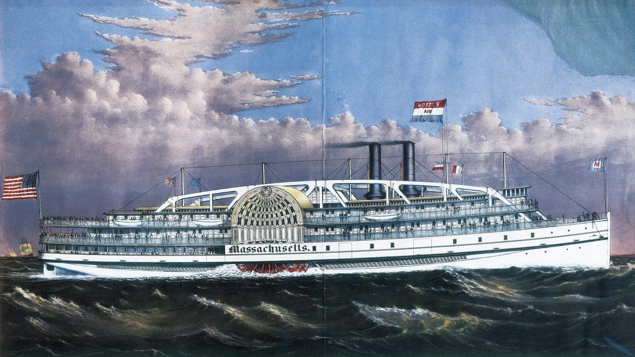 Barco a vapor Massachusetts que opera com rodas de pás de American School