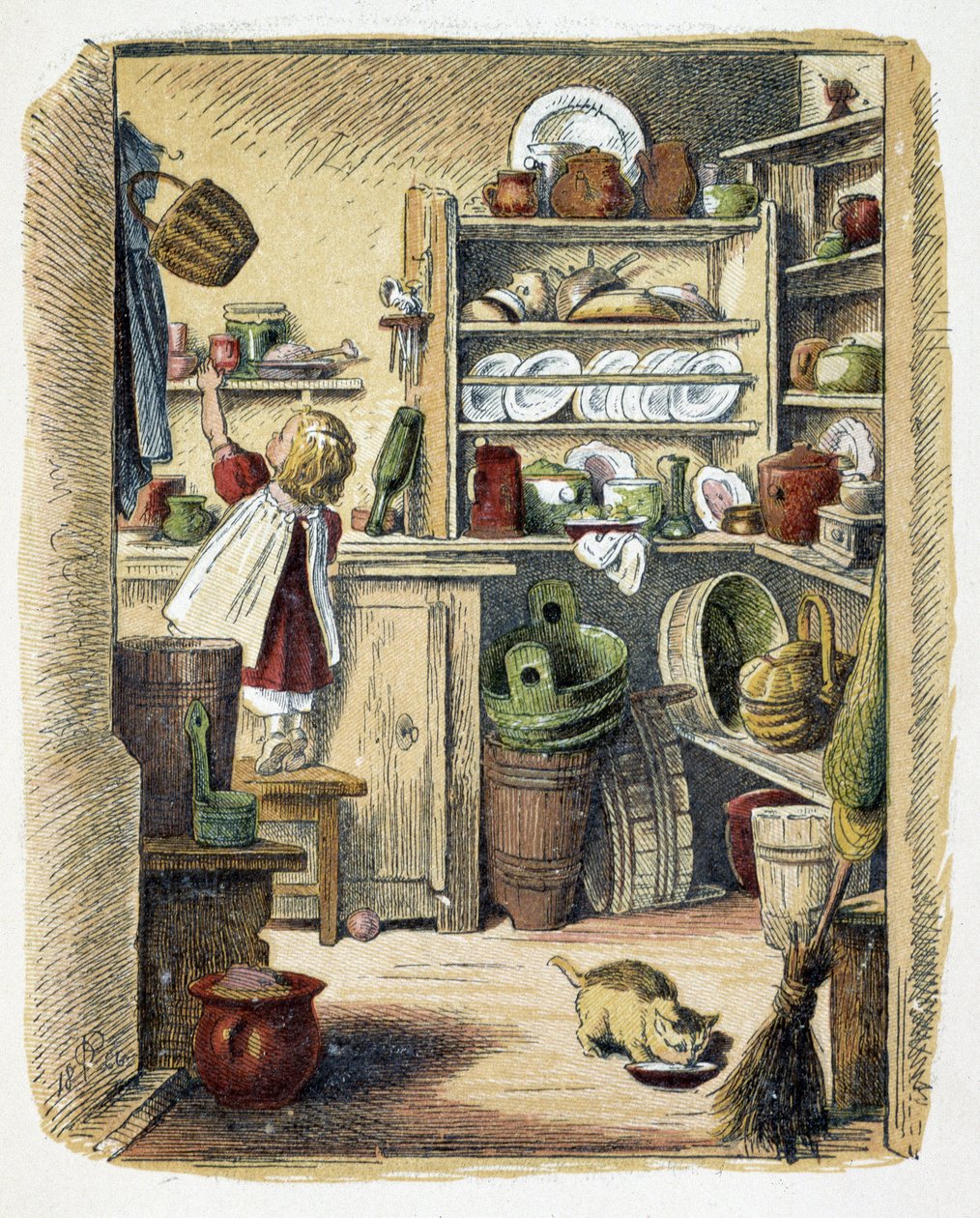 Armazenamento na cozinha em "Schnik, schnak, trivialidades para os pequenos", jogos infantis. ed. London- Georges Ronthedge e filhos. New York, The broad way Ludgate n.d. c. 1890. de American School