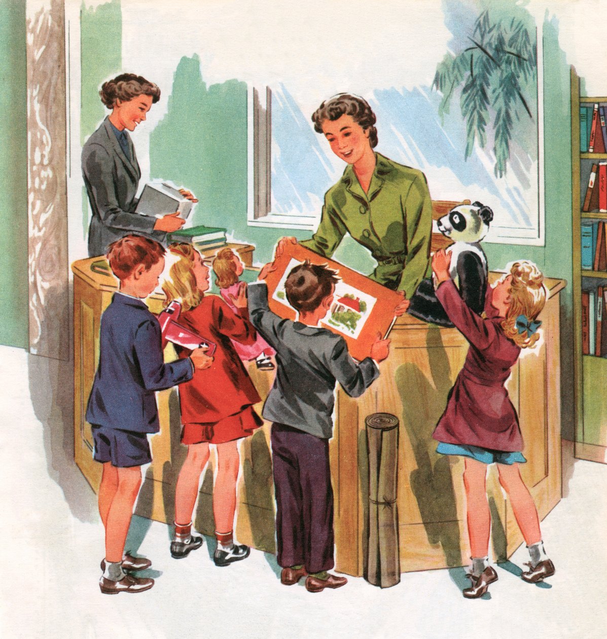Alunos na biblioteca da escola, c.1950 (impressão do ecrã) de American School