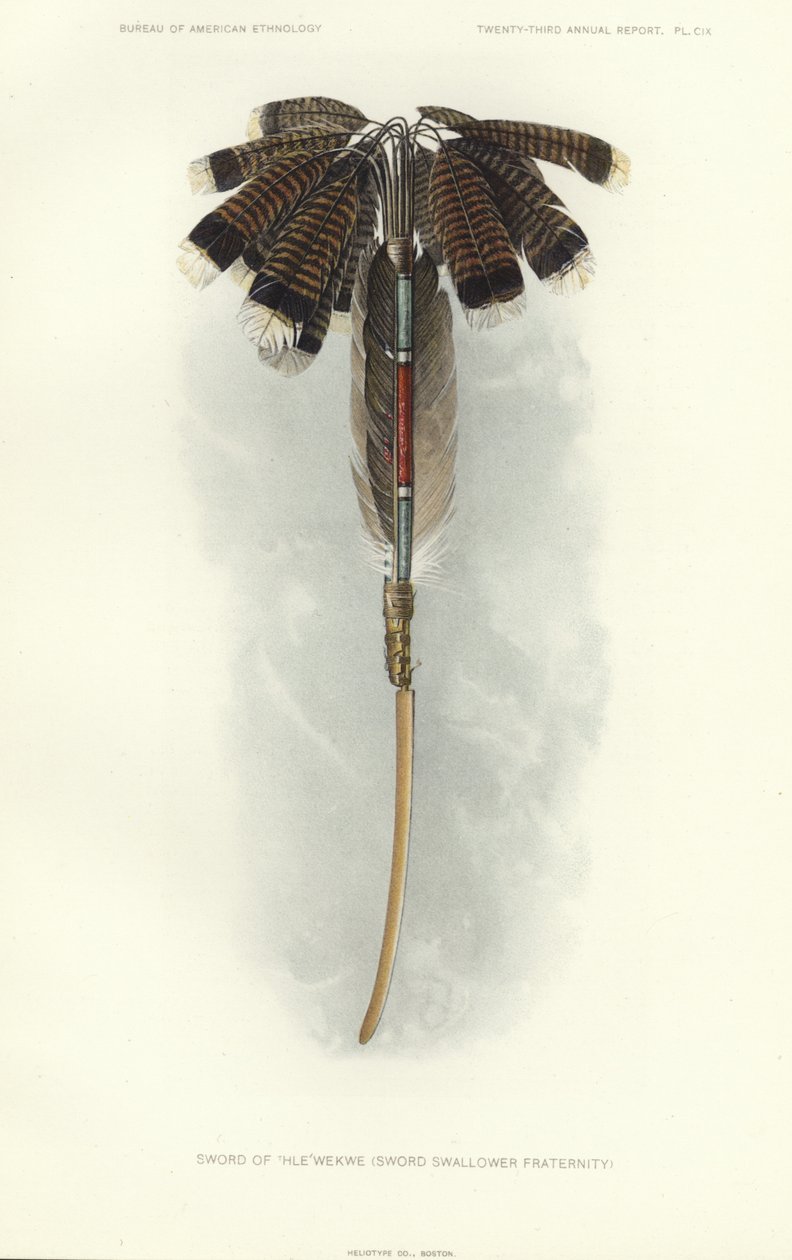 Espada de Thlewekwe (fraternidade dos engolidores de espadas) (litografia a cores) de American School