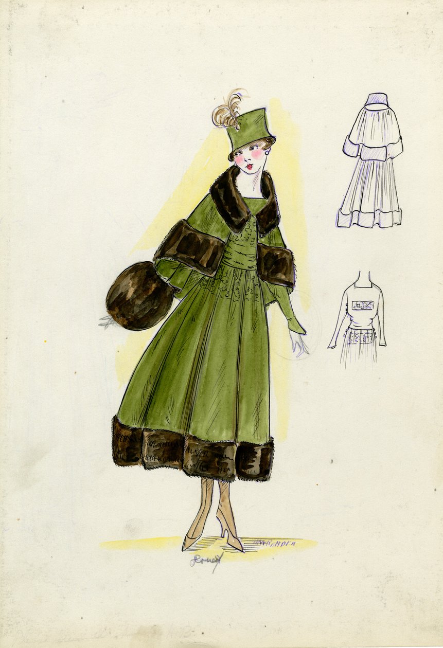 Fato à medida, Doucet, outono de 1916 (lápis e aguarela sobre papel) de American School