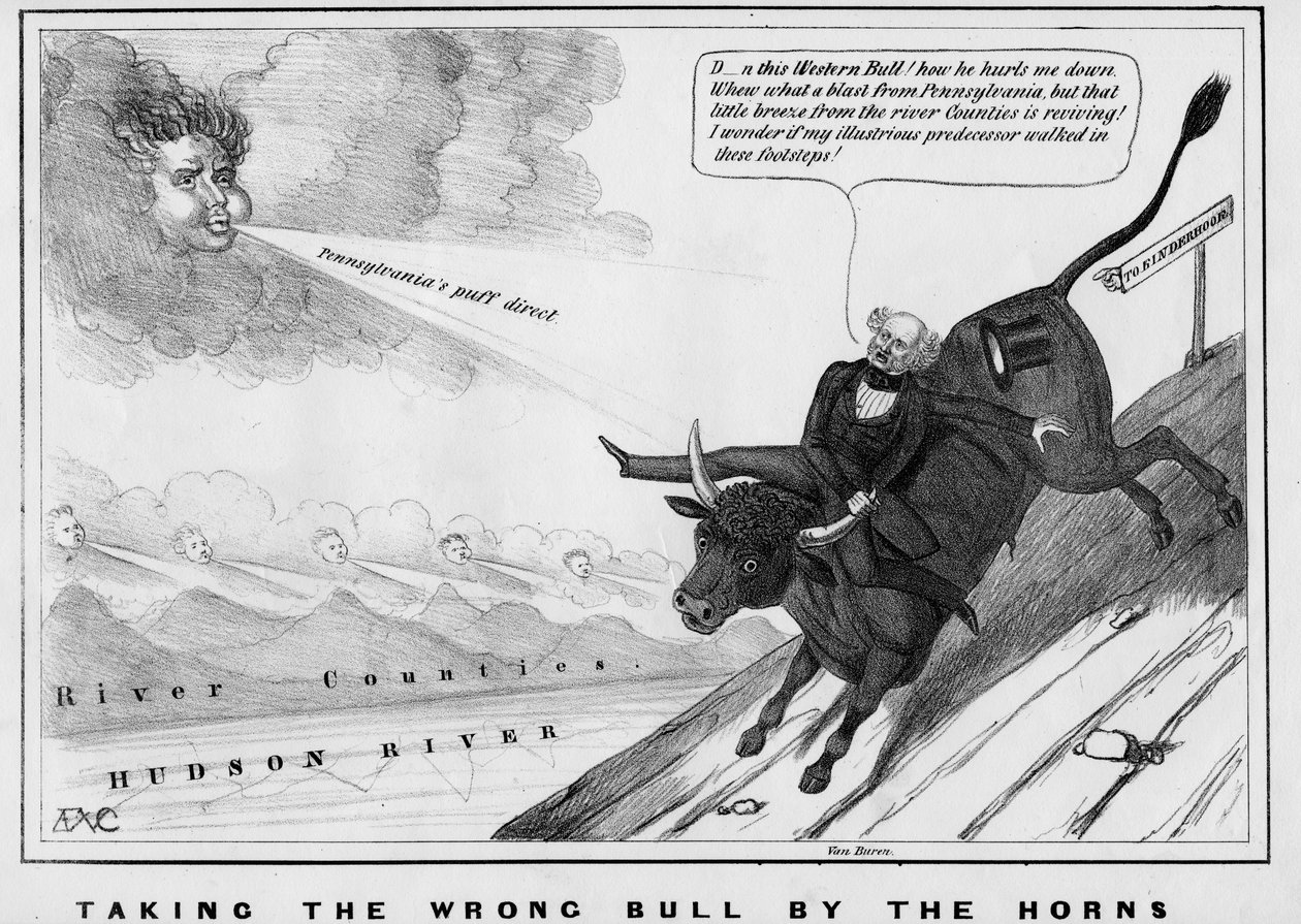 Tomando o touro errado pelos chifres, publicado por John Childs, Nova York, c.1840, de American School