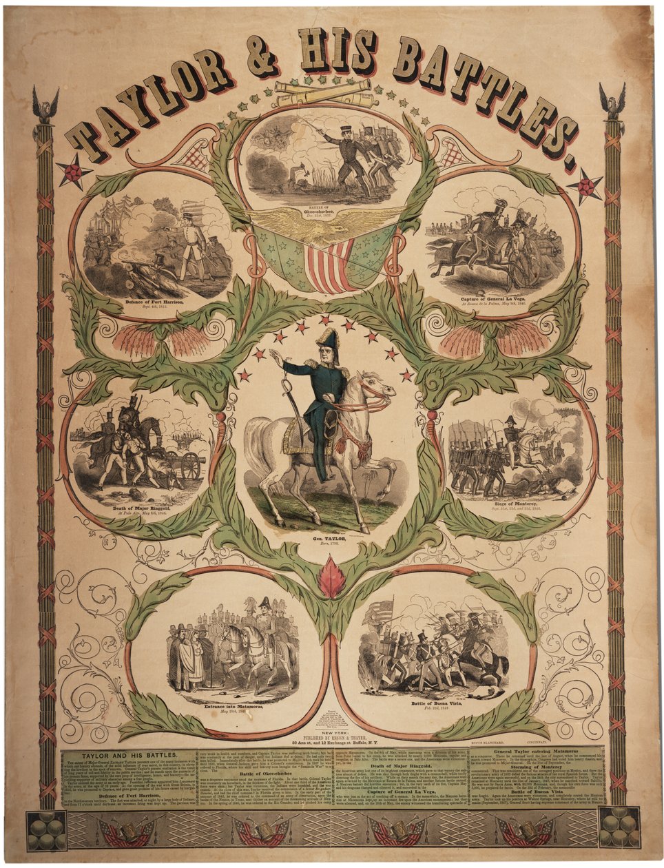 Taylor e suas batalhas, impressas por Rufus Blanchard de Cincinnati e publicadas por Ensign & Thayer, Nova York, 1847 de American School