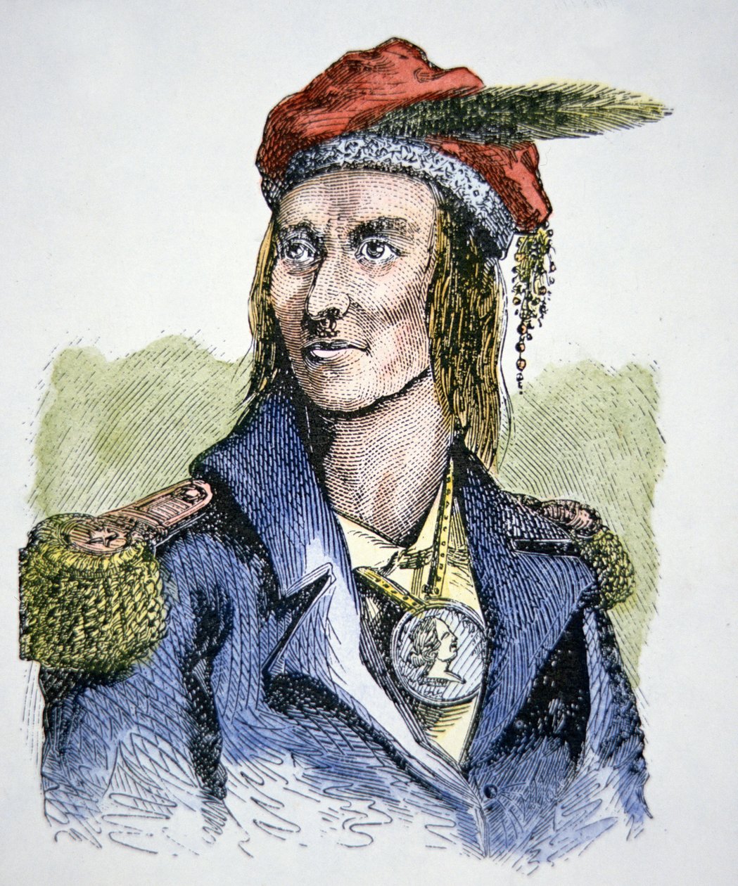 Tecumseh (1768-1813) (gravação a cores) de American School