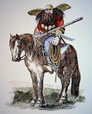 Desenho animado do Texas Ranger, retratando a vista urbana oriental do ...
