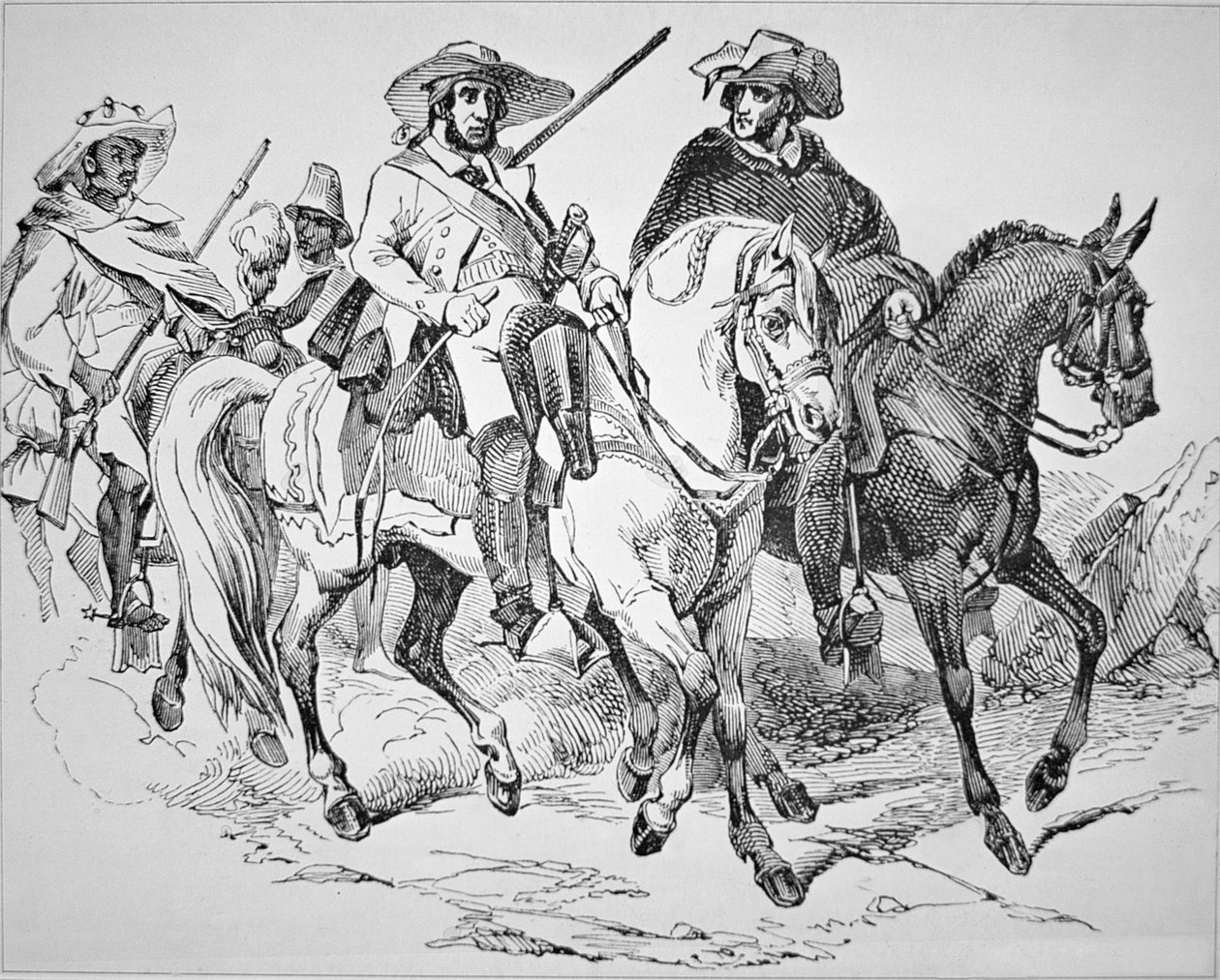 Texas Rangers durante o período da República do Texas (1836-45) 1842 (gravura) de American School