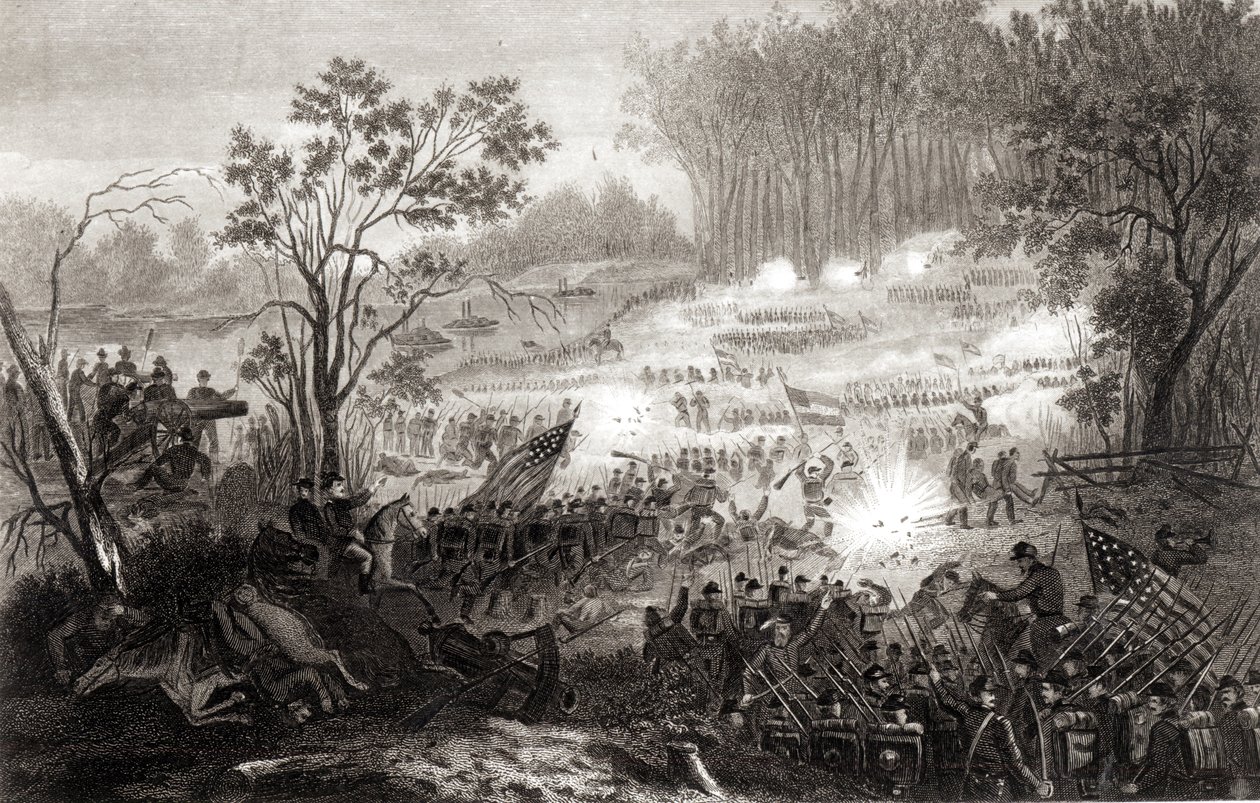 A Batalha em Pittsburg Landing, gravada por HB Hall, 1862 de American School