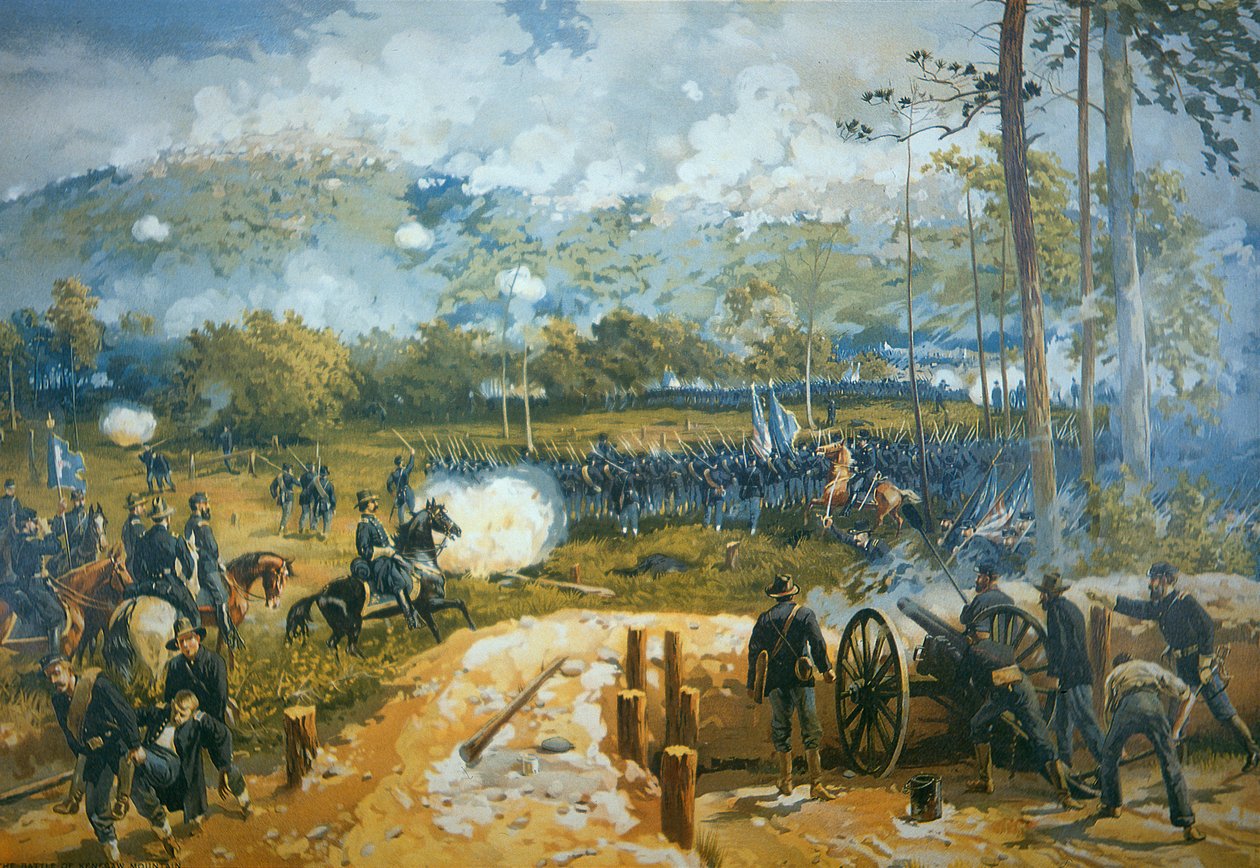 The Battle of Kenesaw Mountain, 27 de Junho de 1864 (cor litho) de American School