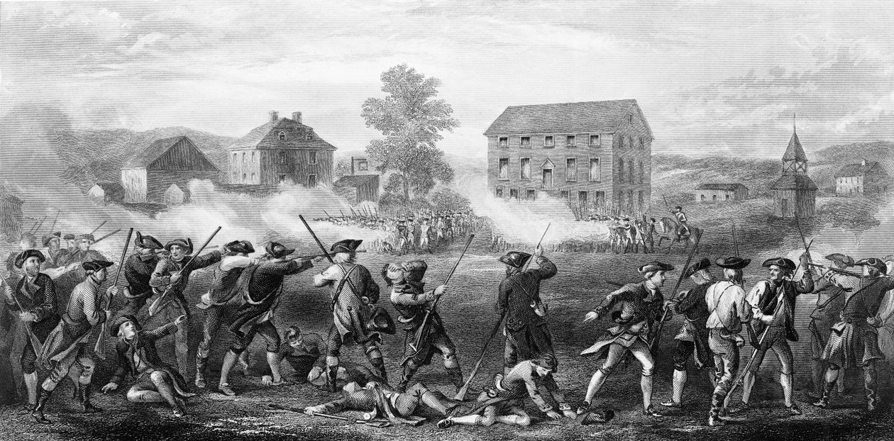 A Batalha de Lexington em 19 de abril de 1775 de American School