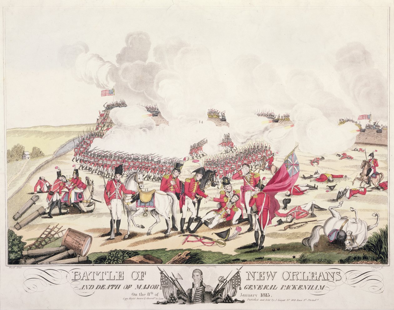 A Batalha de Nova Orleans e a morte do Major General Packenham, 8 de janeiro de 1815 de American School