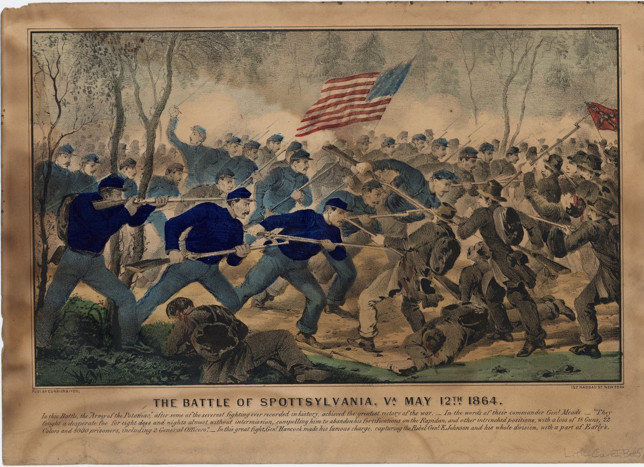 A Batalha de Spottsylvania, Va. 12 de maio de 1864, pub. por Currier & Ives, c.1864 de American School