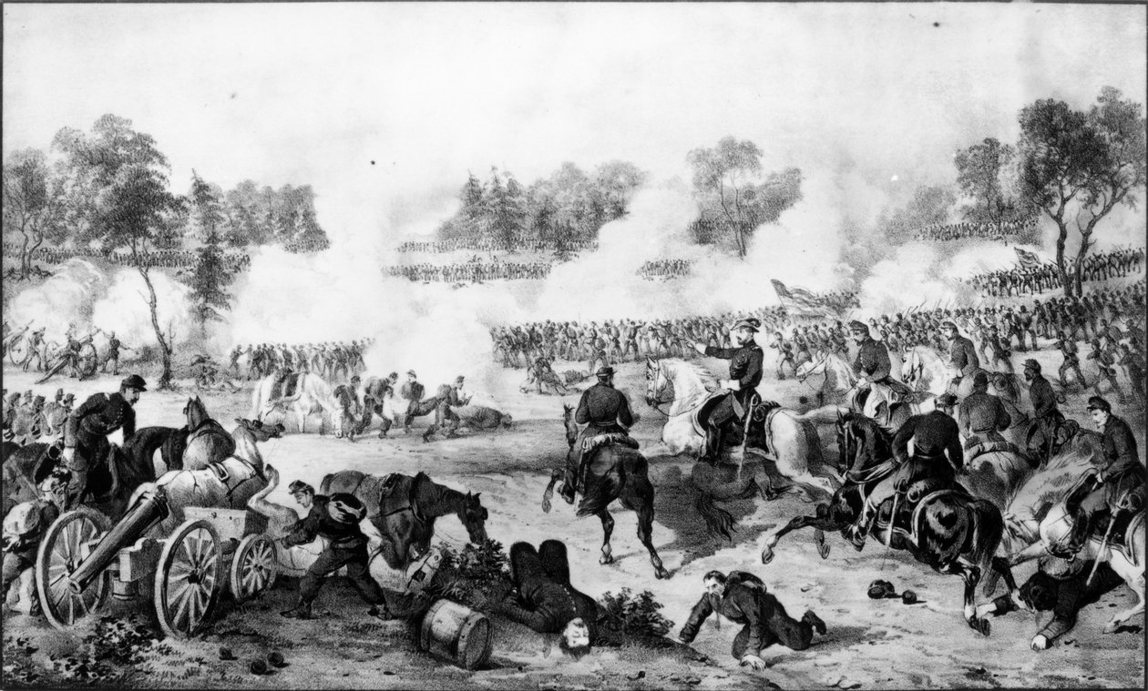 A Batalha do Deserto, Virgínia, 5 e 6 de maio de 1864, pub. por Currier und Ives (gravura) (foto bundw) de American School