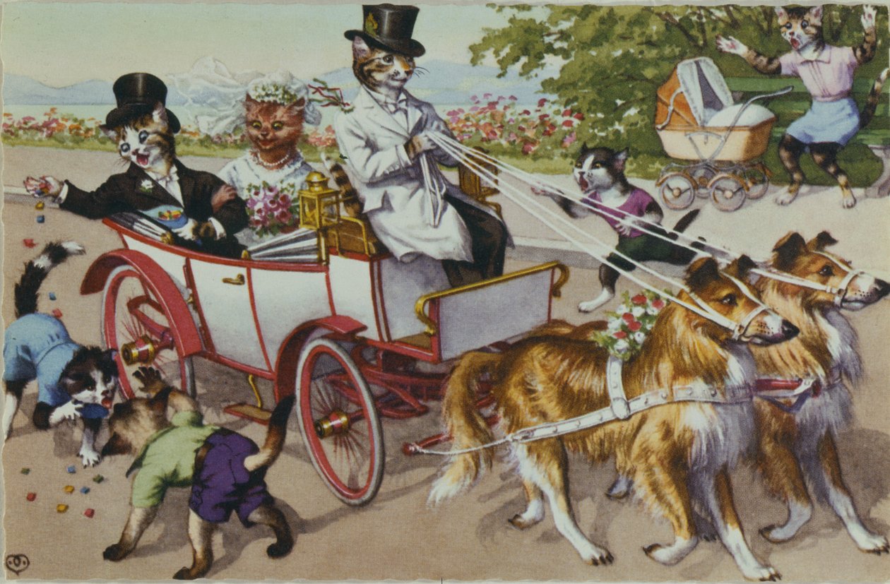 A noiva e o noivo, postal americano do início do século XX de American School