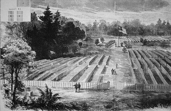 O cemitério do prisioneiro de guerra em Andersonville (Litho) de American School