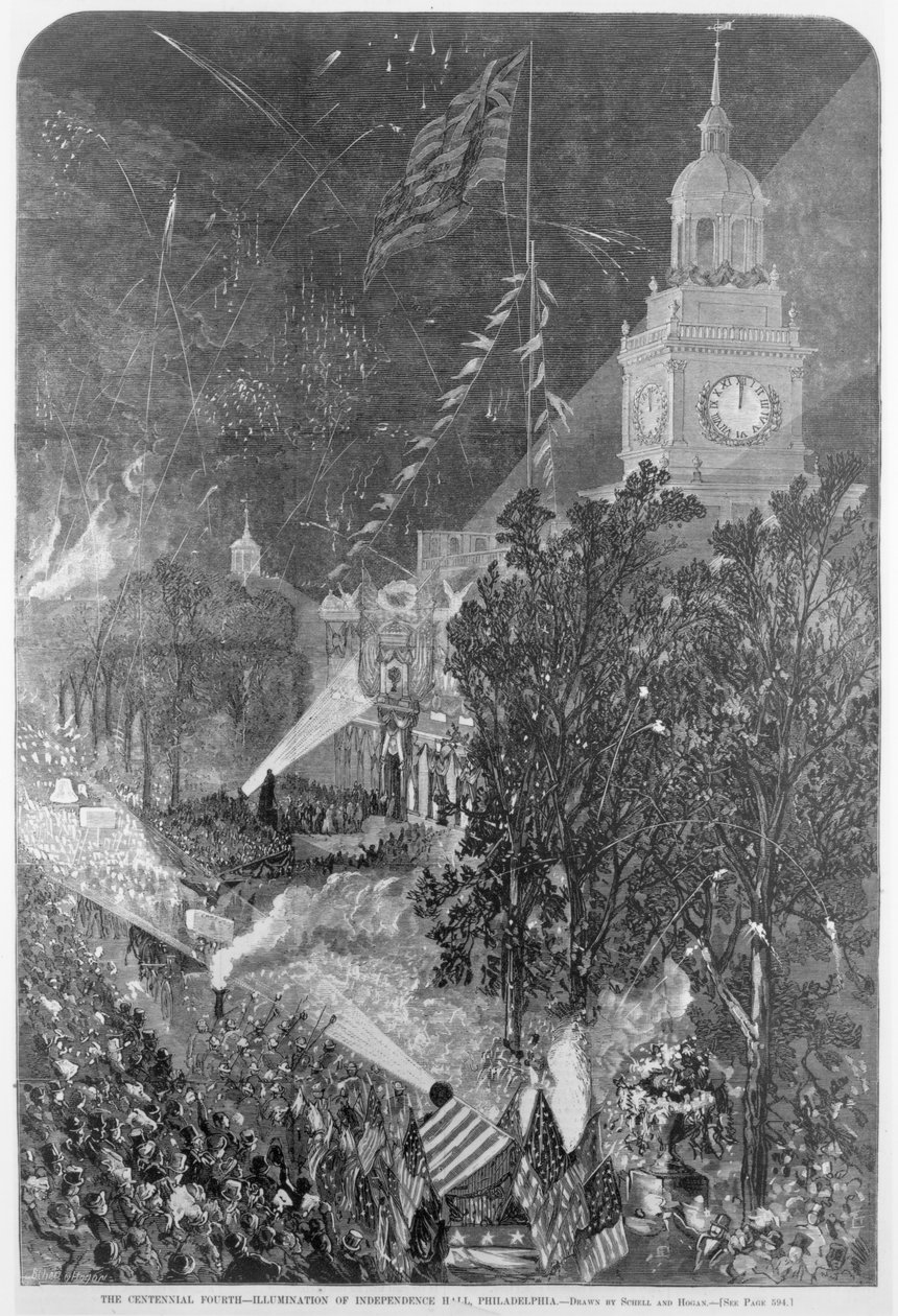 O Quarto Centenário: Iluminação do Independence Hall, Filadélfia, de &39;Harper&39;s Weekly&39;, 22 de julho de 1876 de American School