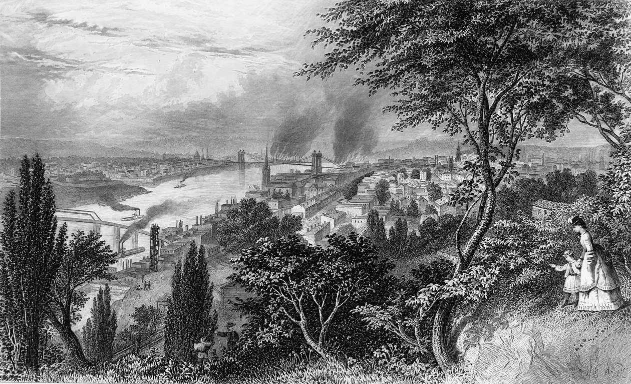 A cidade de Cincinnati, Ohio, de Picturesque America Volume II, imprimiu Nova York 1872 de American School
