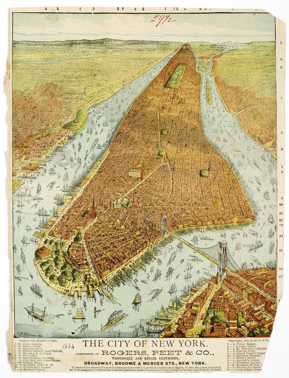 The City of New York, cumprimentos de Rogers, Peet & Co., Wholesale and Retail Clothiers, Broadway, Broome & Mercer Sts., NY. de American School