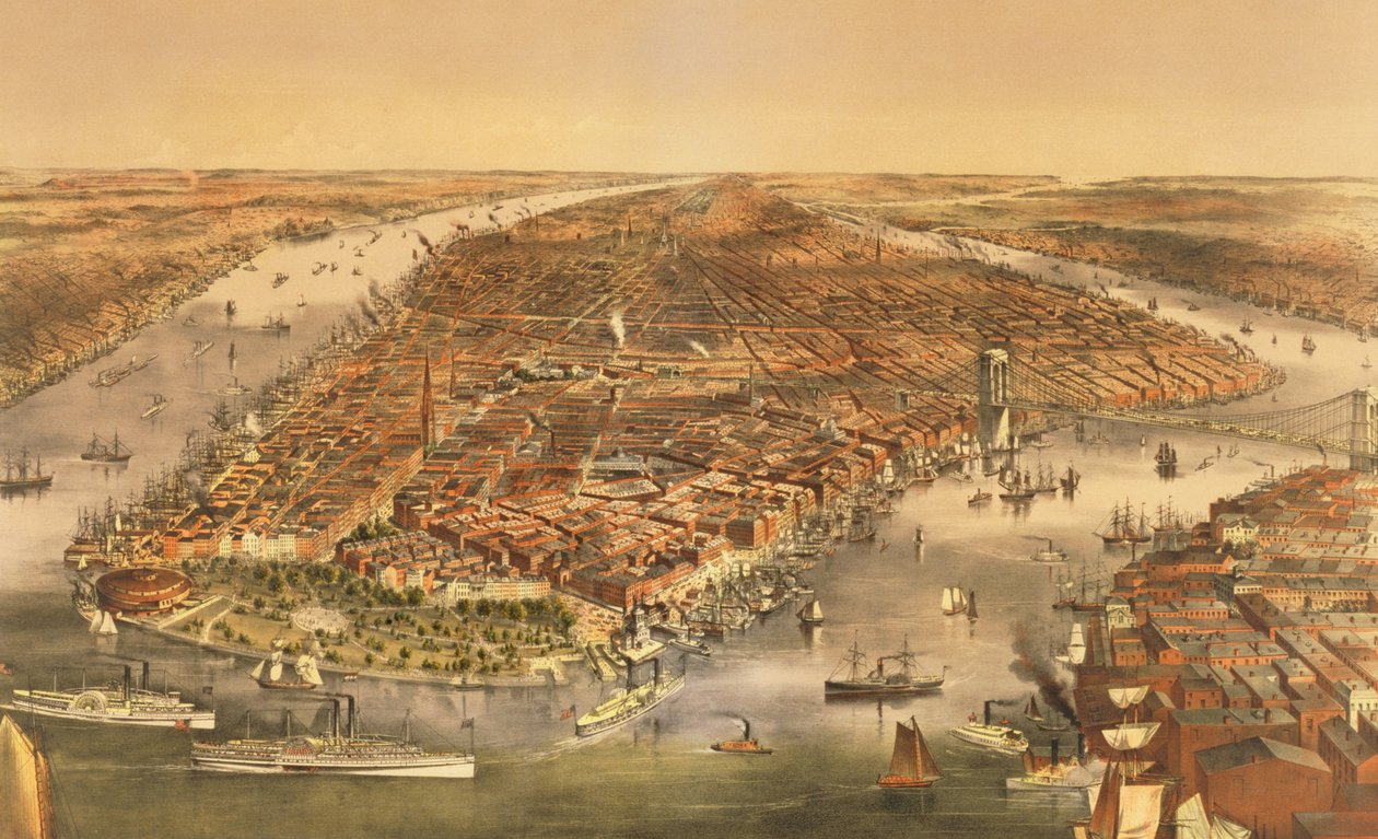 A cidade de Nova York, pub. por Currier e Ives, 1870 de American School