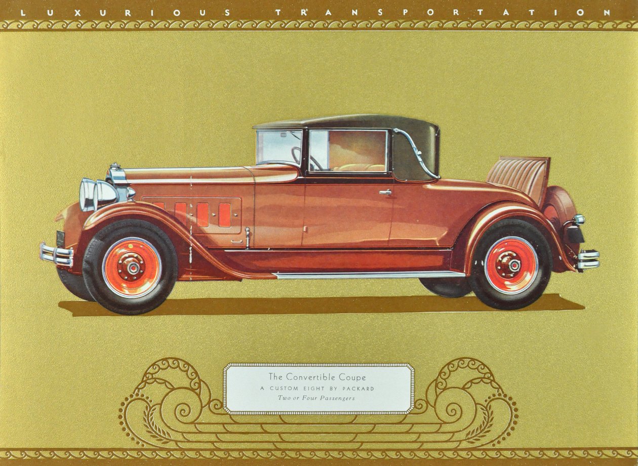 The Convertible Coupe, A Custom Eight by Packard, pub.1930 (litografia a cores) de American School