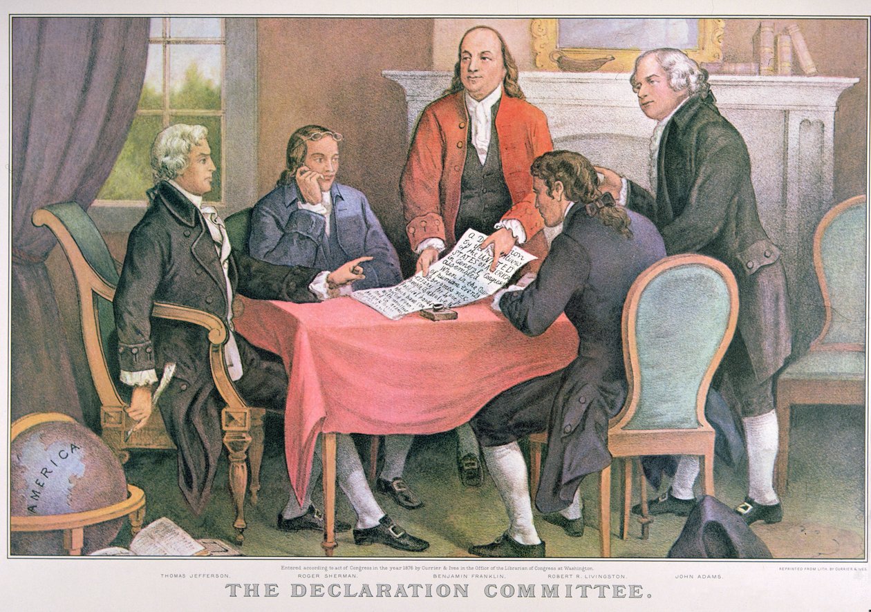 The Declaration Committee, publicado por Currier & Ives, New York (cor litho) de American School
