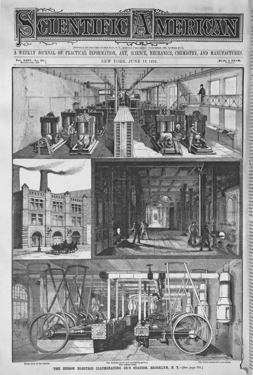 The Edison Electric Illuminating Cos Station, ilustração da Scientific American, 1891 de American School