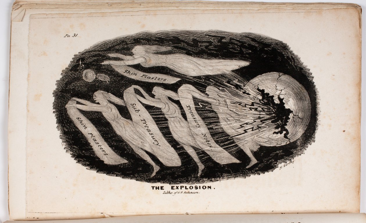 A Explosão, ilustração de A Visão do Julgamento, ou Um Presente para os Whigs de 76 e 37 de Junius Jr., 1938 de American School