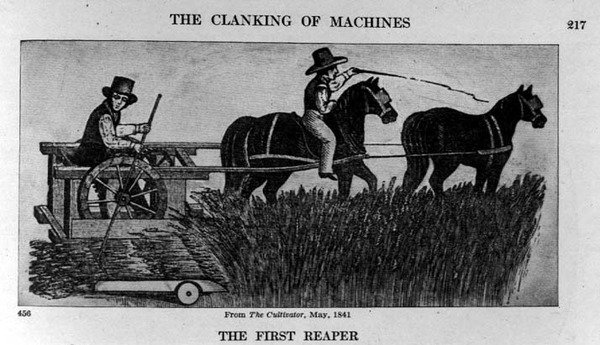 The First Reaper, ilustração de The Cultivator, 1841, de The Pageant of America, Vol.3, por Ralph Henry Gabriel, 1926 de American School