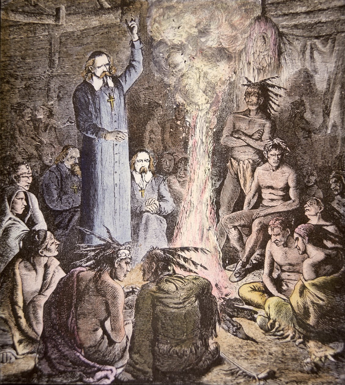 O Brebeuf jesuíta francês entre os Algonquins (cor litho) de American School