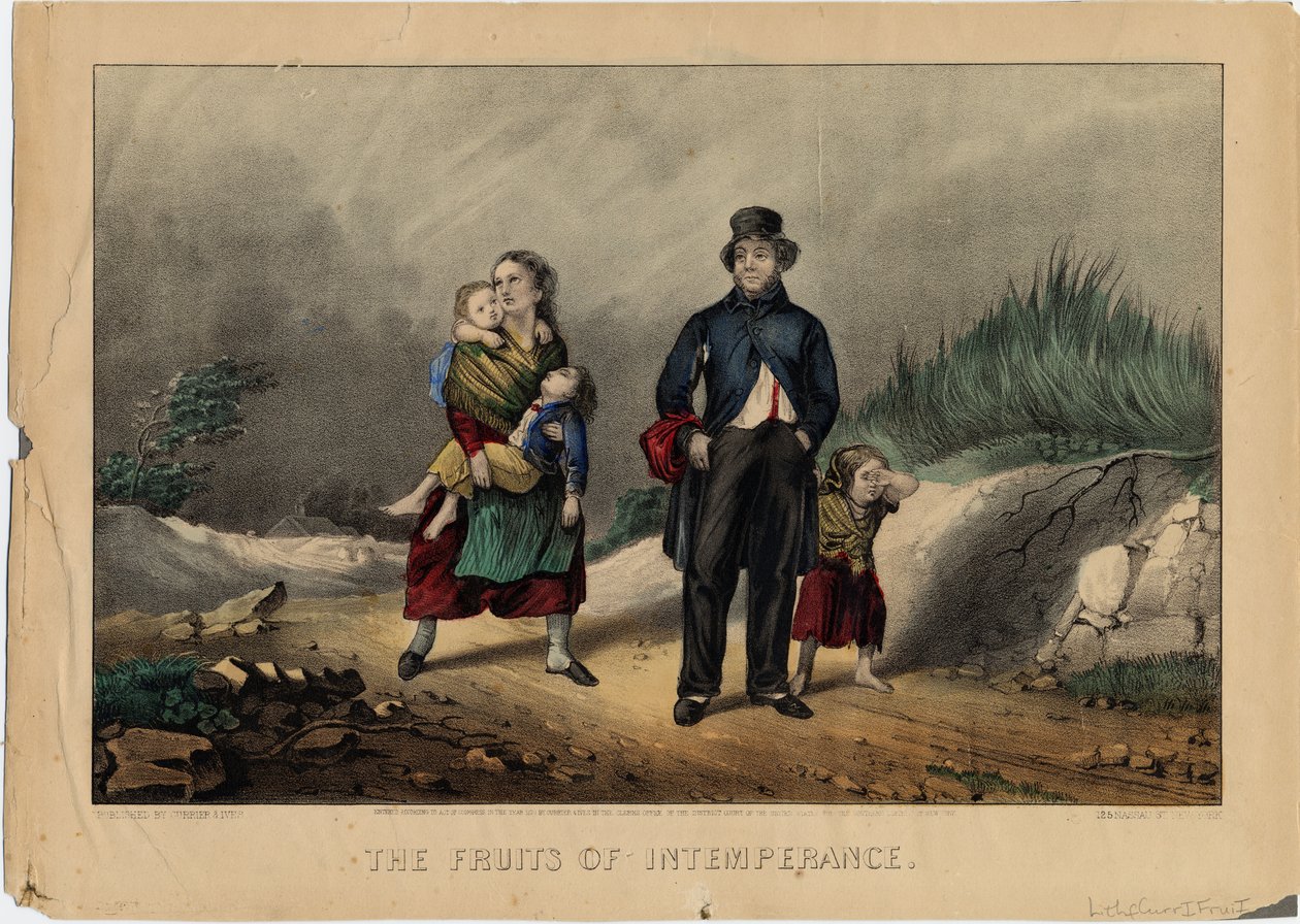 Os frutos da intemperança, pub. por Currier & Ives, 1870 de American School