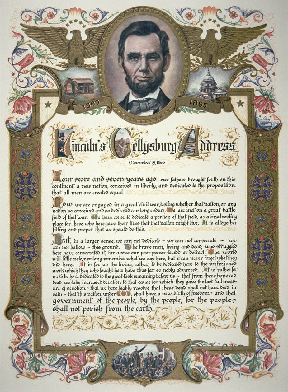 O endereço Gettysburg, entregue por Abraham Lincoln (1809-65) de American School
