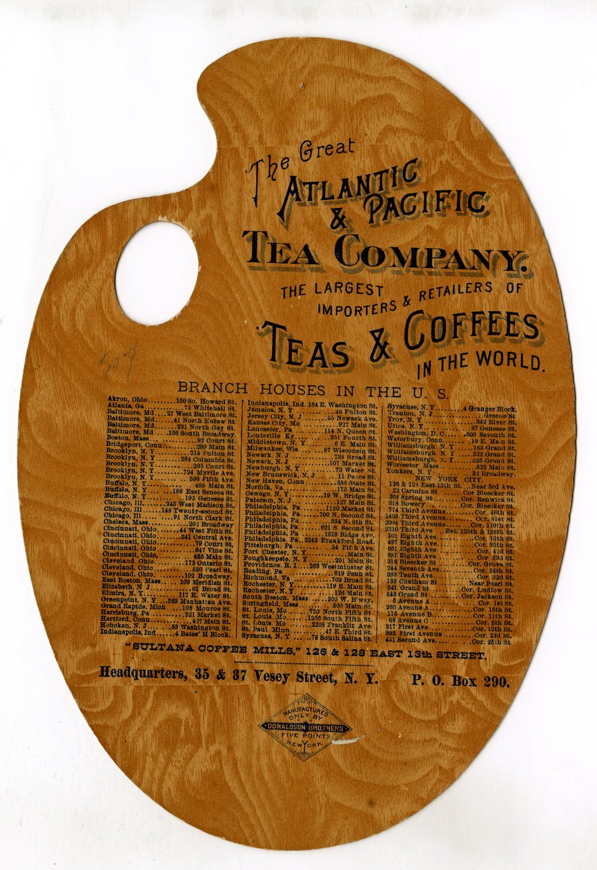 A Great Atlantic & Pacific Tea Company, a maior importadora e varejista de chás e cafés do mundo (paleta de madeira estampada) de American School