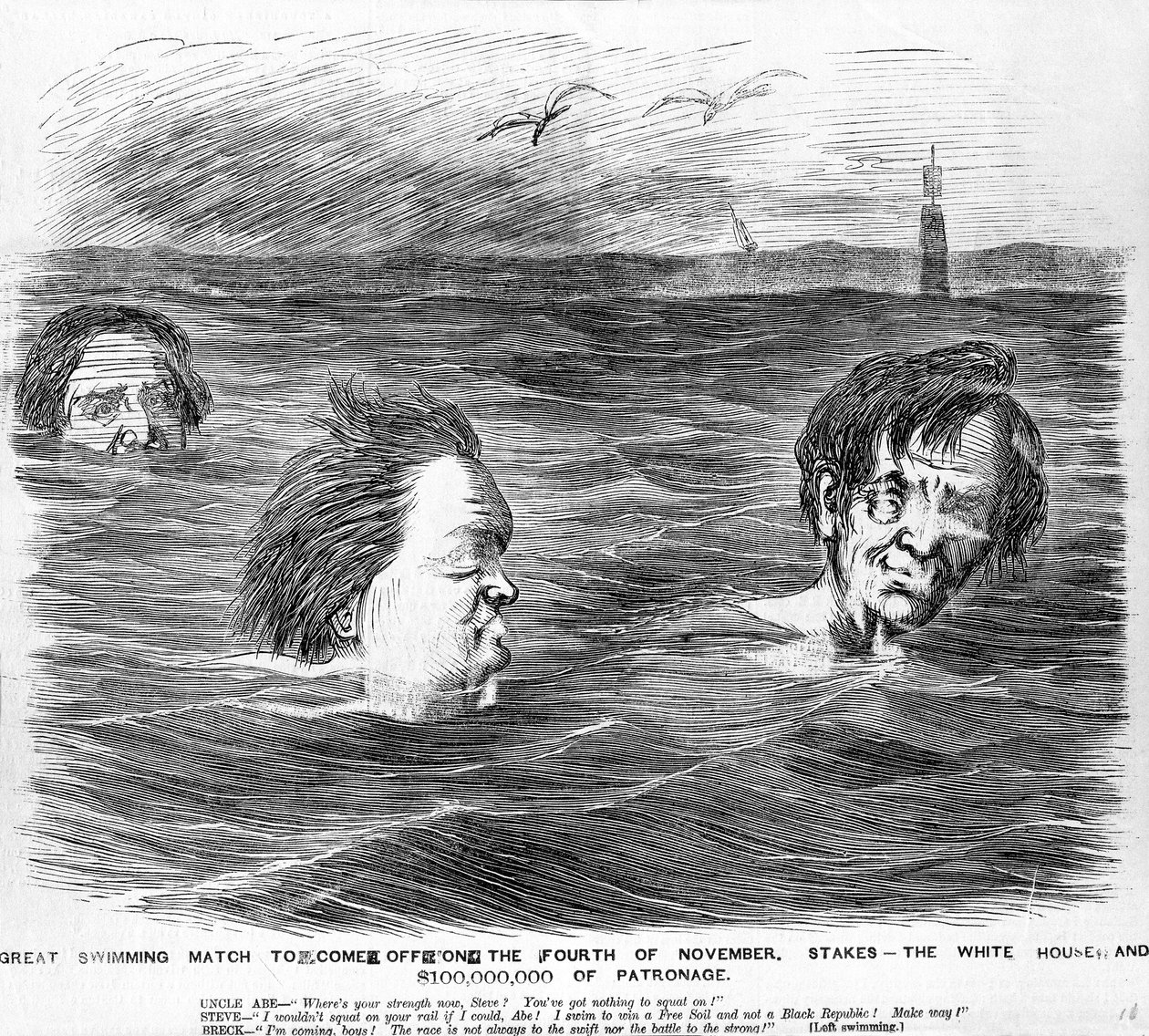 A Grande Partida de Natação a sair no dia 4 de novembro, c.1860 de American School