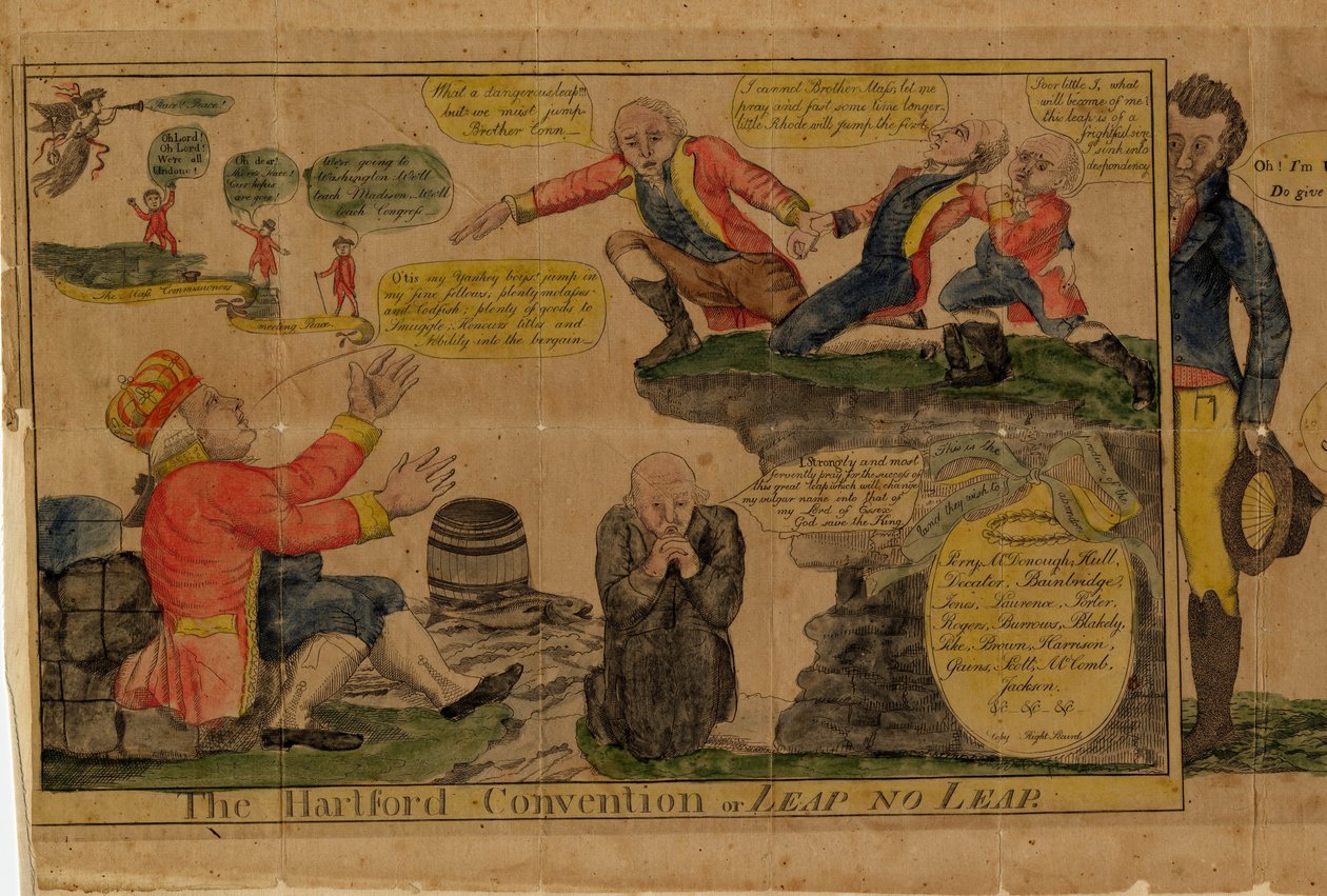 A Convenção de Hartford, ou, Leap no Leap, 1815 (gravura colorida à mão) de American School