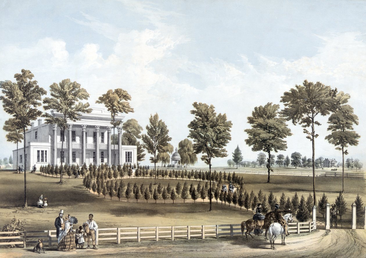 O Hermitage, o túmulo de Jackson e a residência de Andrew J. Donelson a 12 milhas de Nashville, Tennessee, tirada no local, a 29 de março de American School