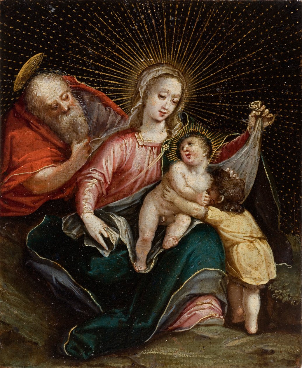 A Sagrada Família com São João Batista, século XVIII (óleo com ouro em cobre) de American School
