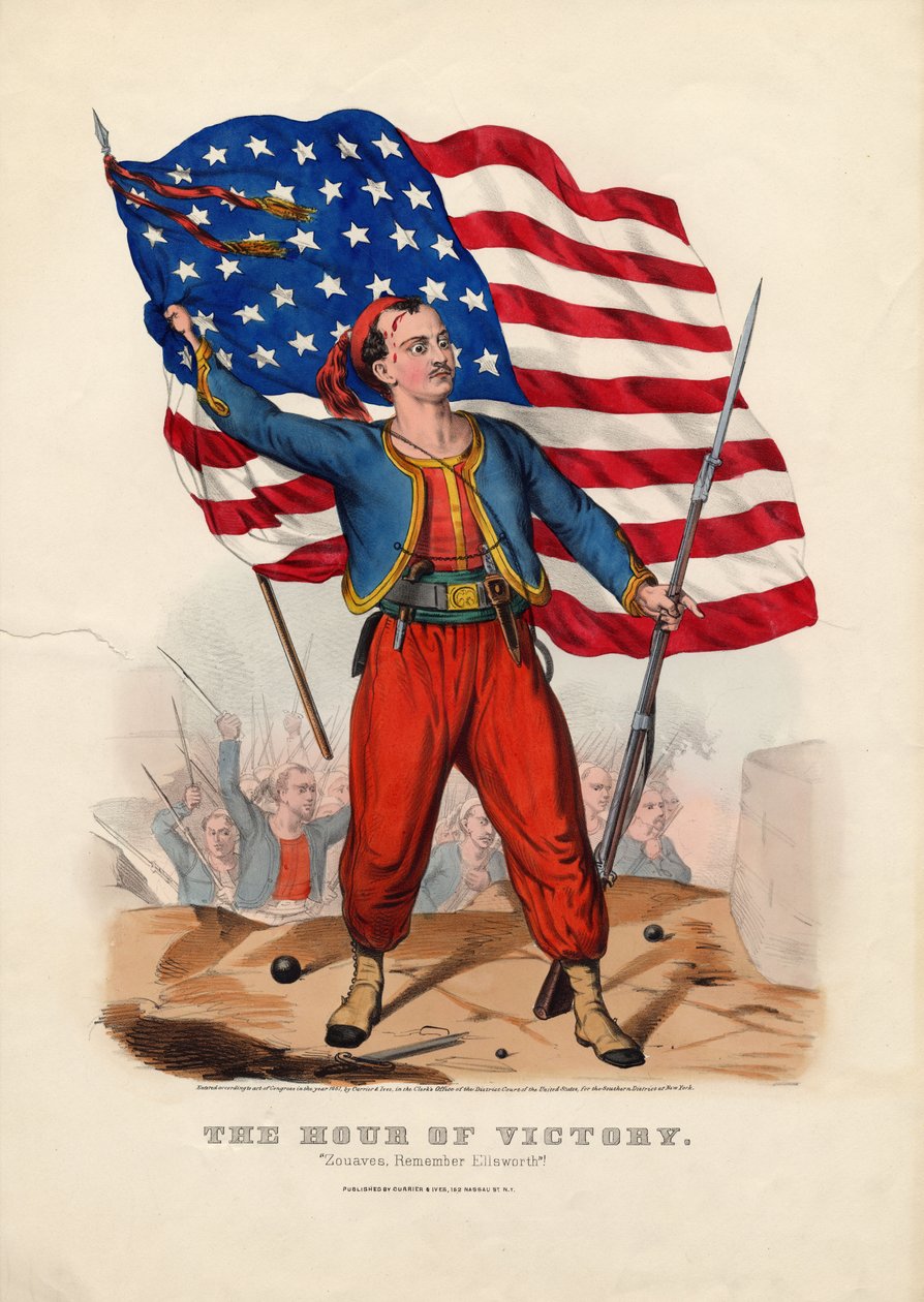 A Hora da Vitória: Zouaves, lembre-se de Ellsworth !, pub. por Currier & Ives, 1861 de American School