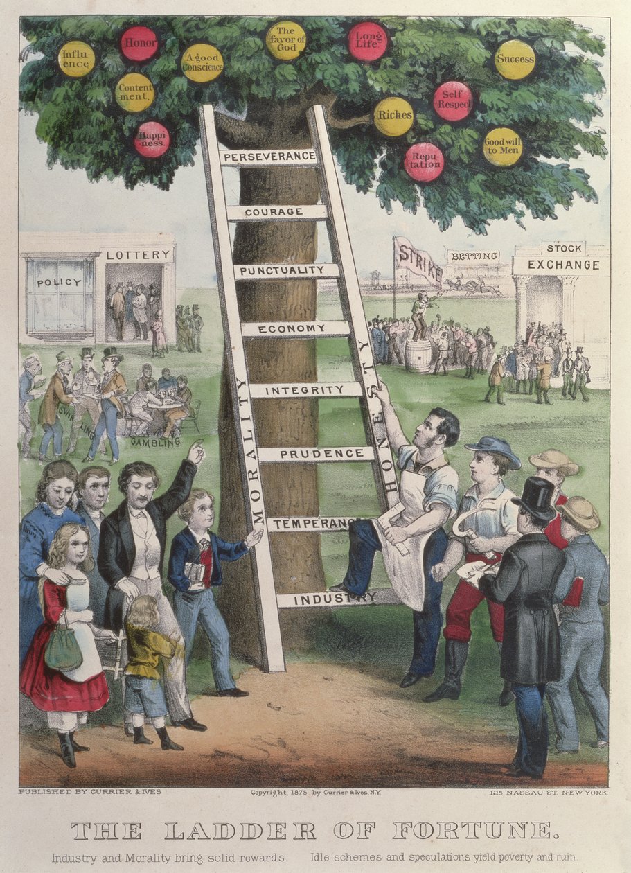 A escada da fortuna, pub. por Currier e Ives, Nova York, 1875 de American School