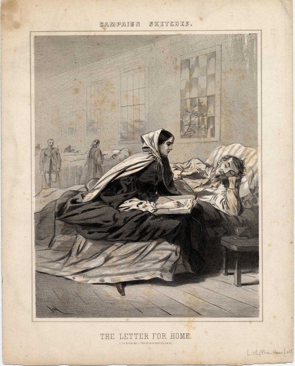 A carta para casa, ilustração de esboços de campanha, 1863 de American School