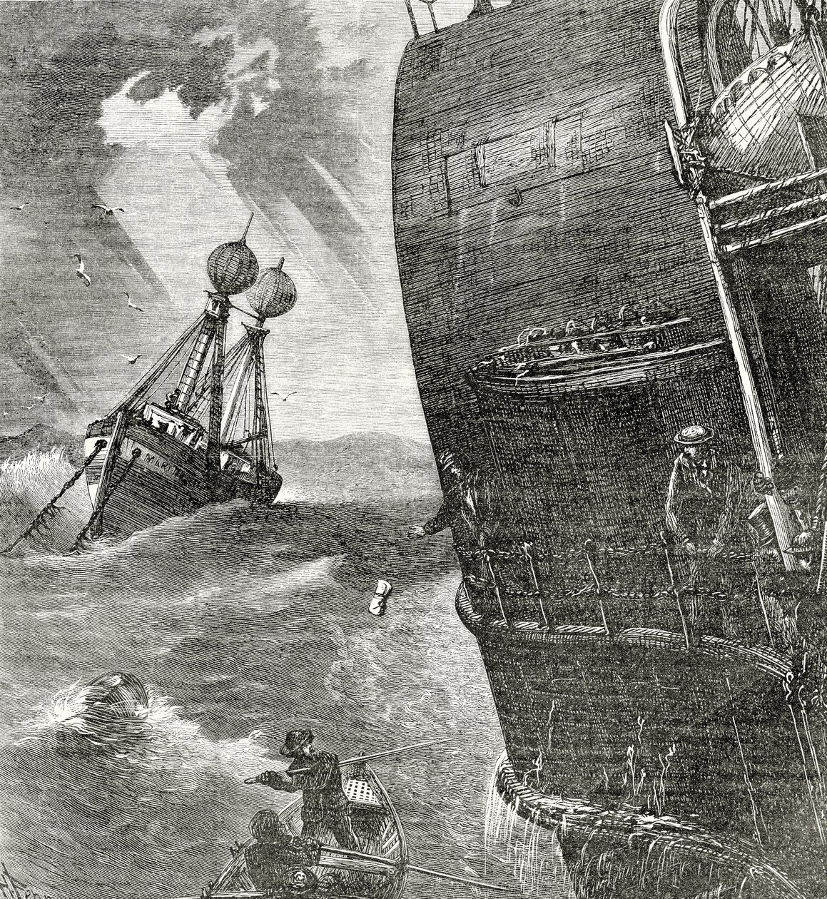 The Light-Ship e Incoming Steamer, ilustração do frontispício do Appletons Journal, 4 de maio de 1872 de American School