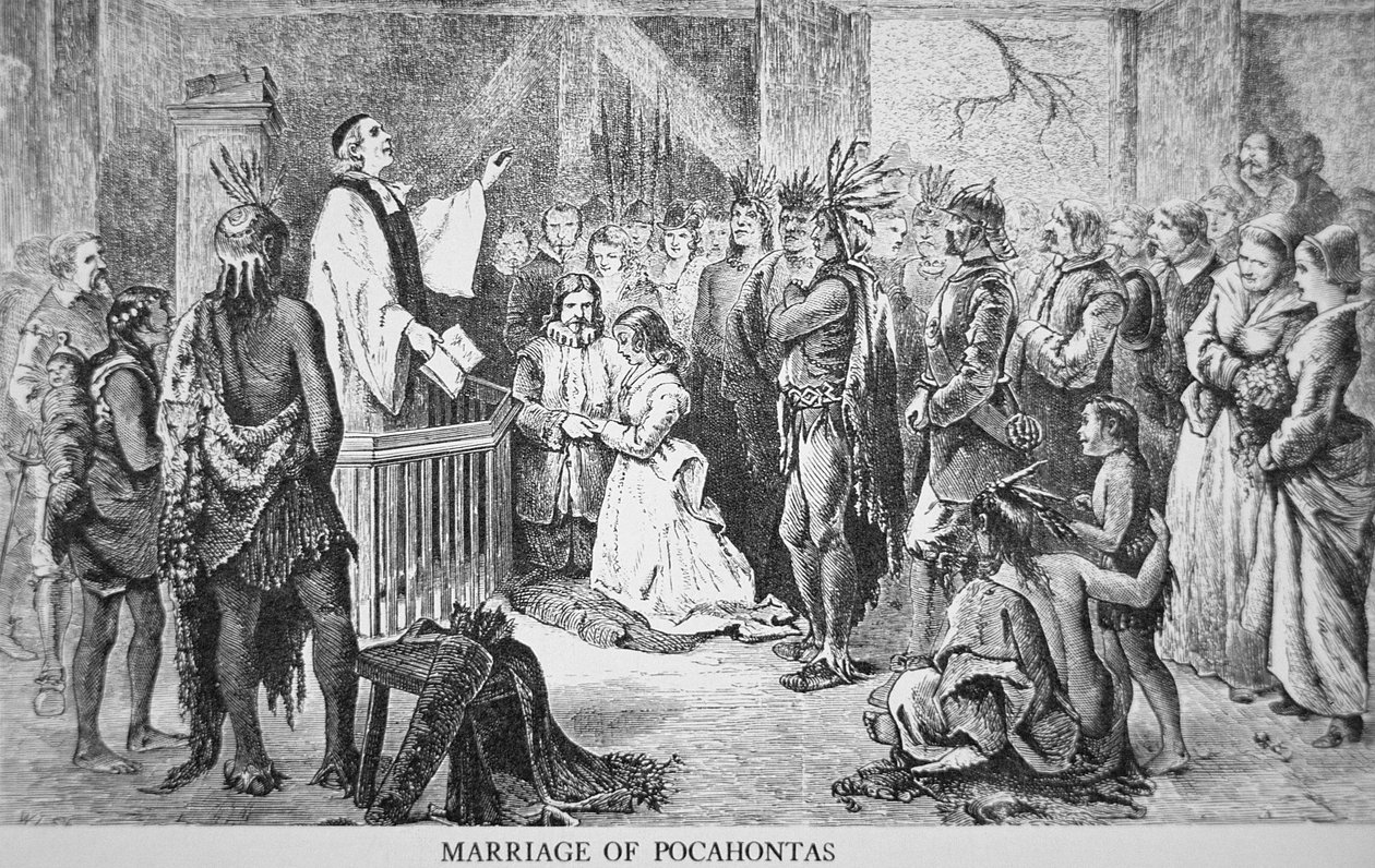 O Casamento de Pocahontas (c.1595-1617) 1614 (gravura) de American School