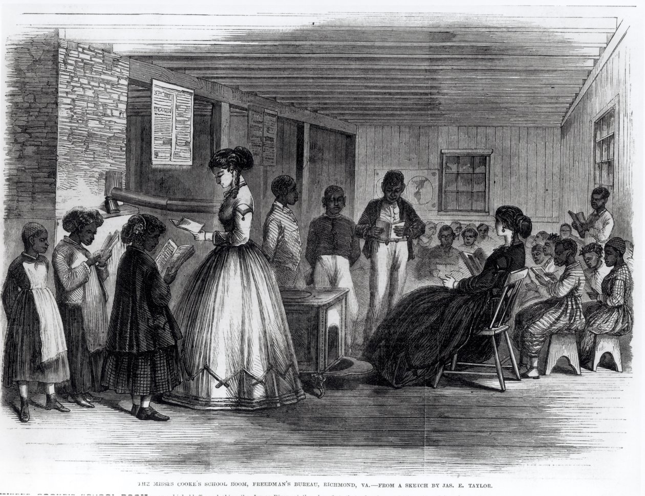 A sala de aula de Misses Cooke, Escritório de Freedman, Richmond, Virgínia, do "Jornal Ilustrado de Frank Leslie", 17 de novembro de 1866 de American School