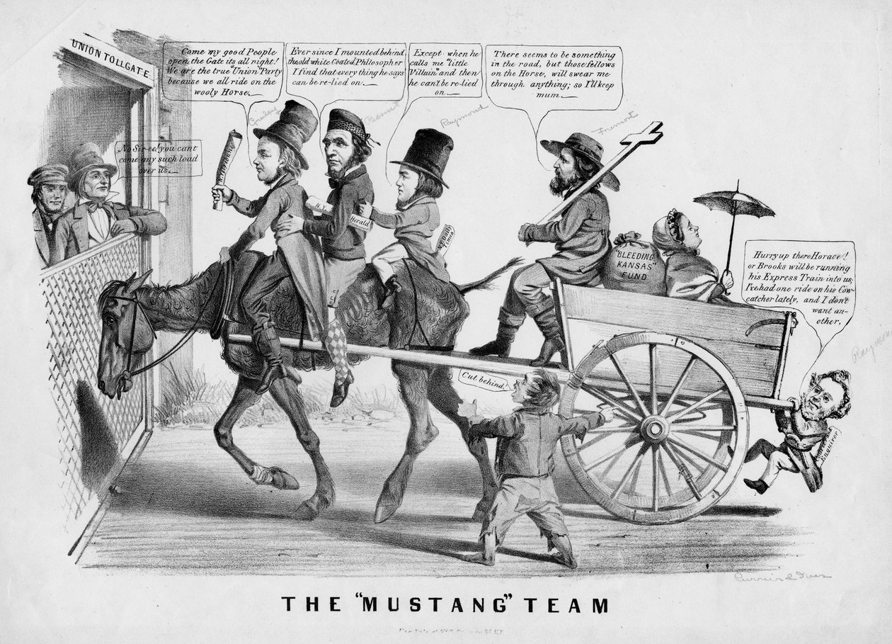 A equipe do Mustang, publicada por Currer & Ives, Nova York, c.1856 de American School