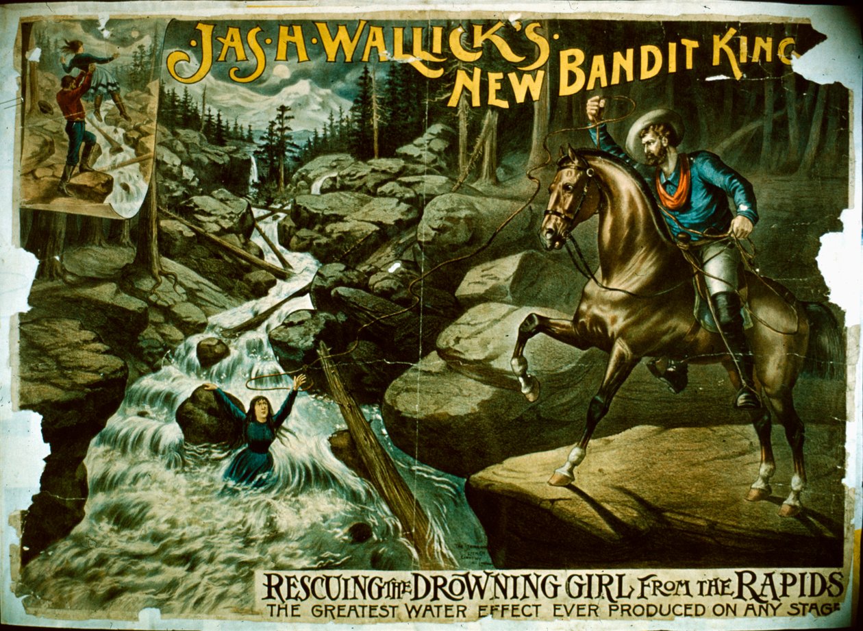 The New Bandit King resgatando uma garota das corredeiras, de 1880 a 90 de American School