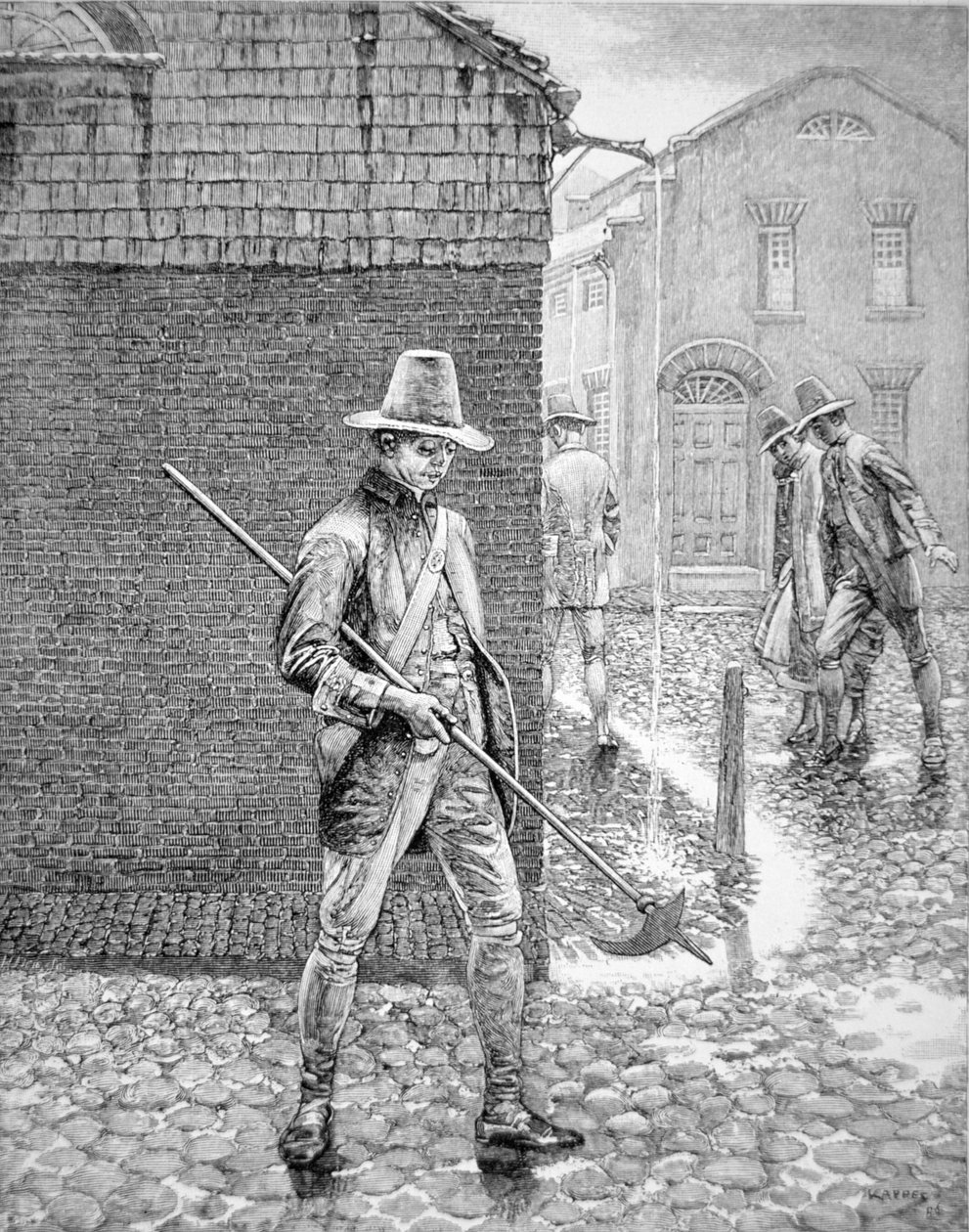 A Polícia de Nova Iorque de 1693 (gravura) de American School
