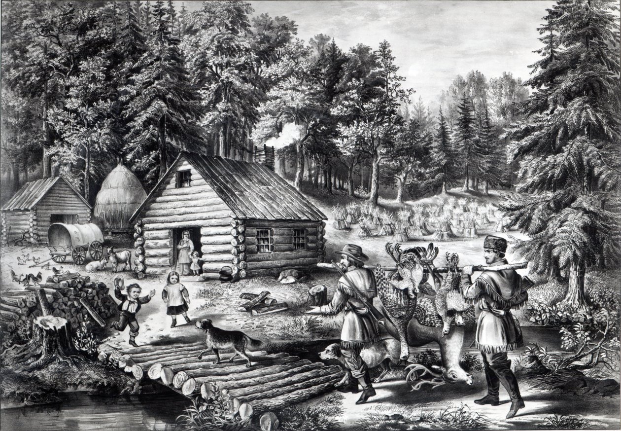 O lar do pioneiro na fronteira ocidental, pub. por Currier und Ives, 1867 de American School