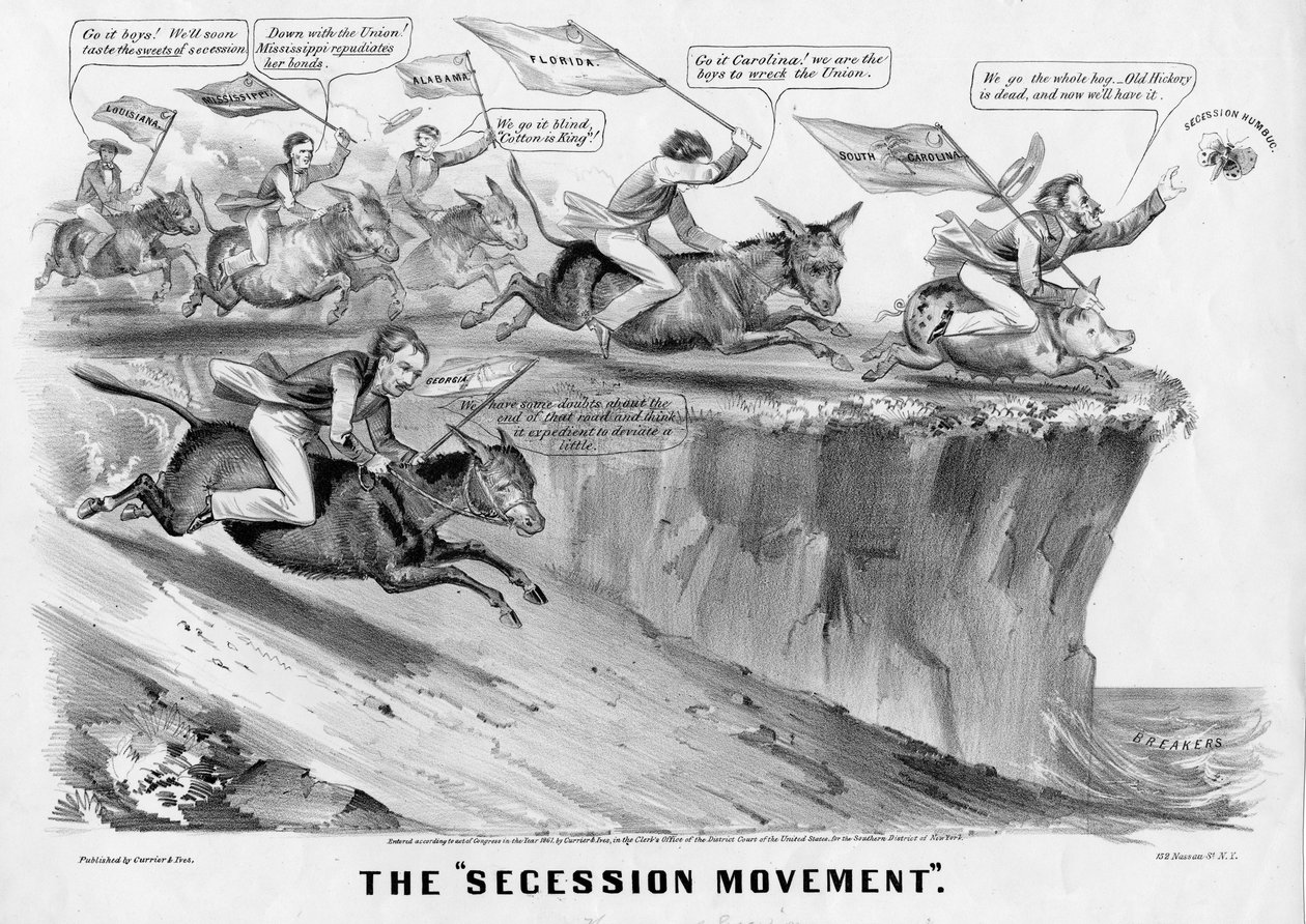 The Secession Movement, publicado por Currier & Ives, Nova York, 1861 de American School