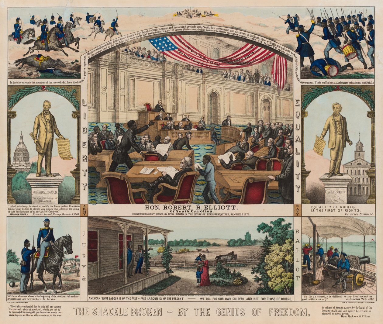 The Shackle Broken - By the Genius of Freedom, c.1860-1879 (cor litho) de American School