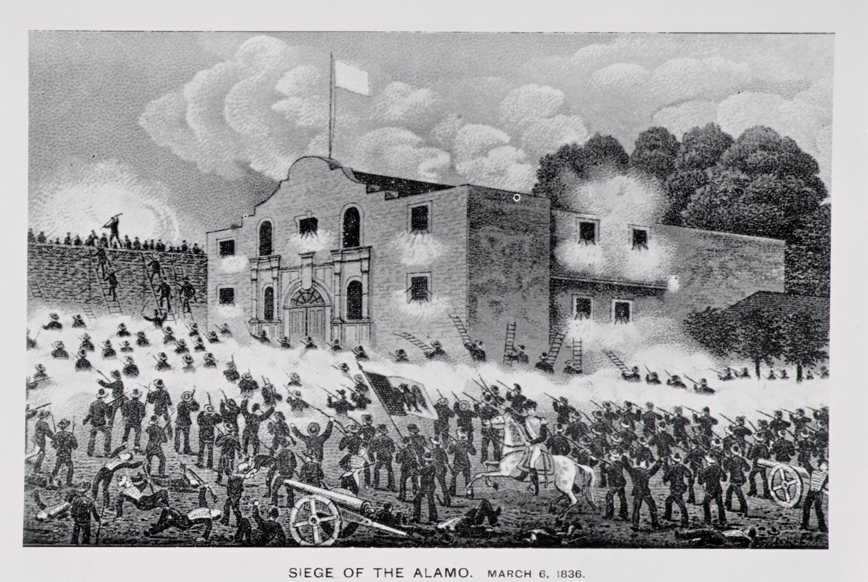 O cerco do Álamo, 6 de março de 1836, de "Texas, um epítome da história do Texas, 1897", por William H. Brooker de American School