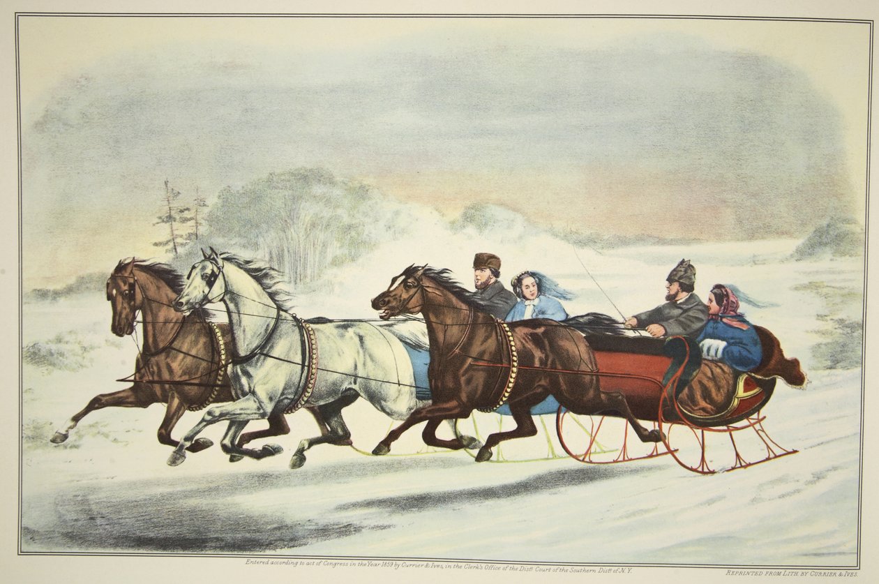 A corrida de trenó, pub. 1859, Currier & Ives de American School