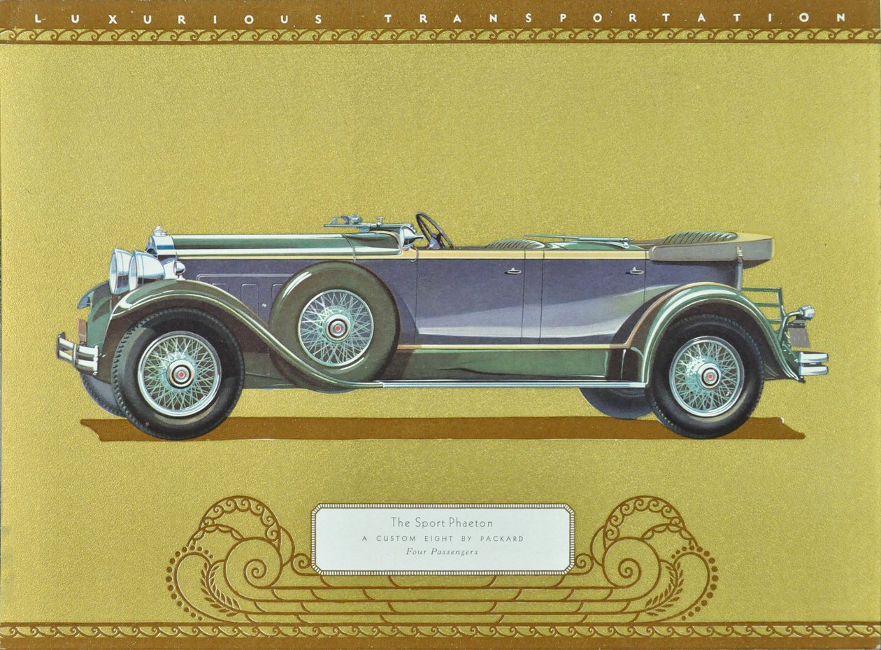 O Sport Phaeton, um oito personalizado da Packard, pub.1930 (litografia a cores) de American School